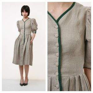 70s Vintage Vtg Rare Austrian Linen Buttons Up Dress